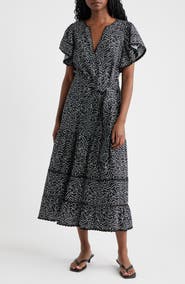 Rails Gia Floral Flounce Sleeve Tiered Midi Dress
