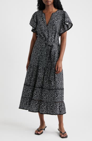 Rails Gia Floral Flounce Sleeve Tiered Midi Dress In Mini Chain Daisies
