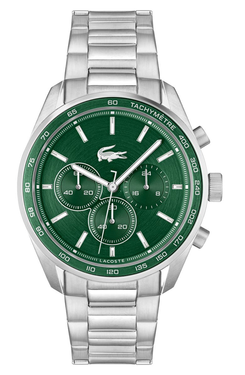 Lacoste Boston Chronograph Watch, 42mm, Main, color, Silver/ Green