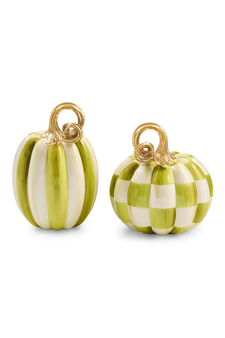 Moss Check and Stripe Petite Pumpkin Decorations, Main, color, GREEN