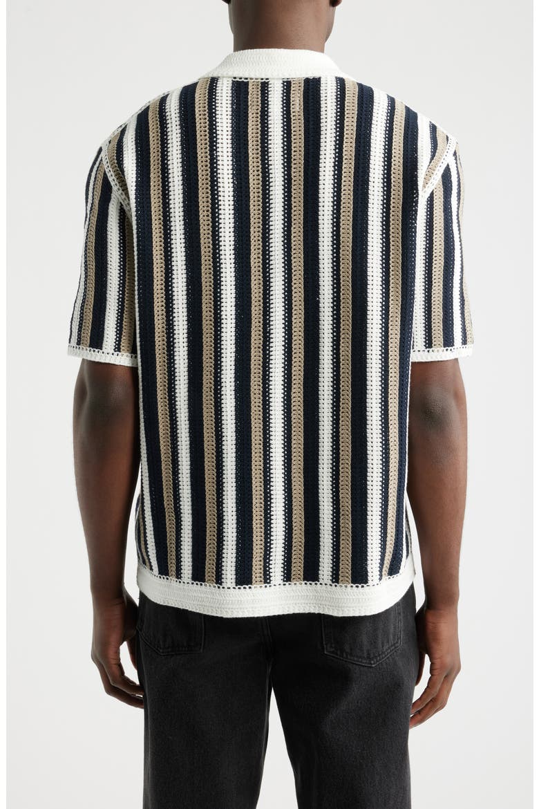 Porto Stripe Crochet Knit Polo, Alternate, color, ECRU / BLACK