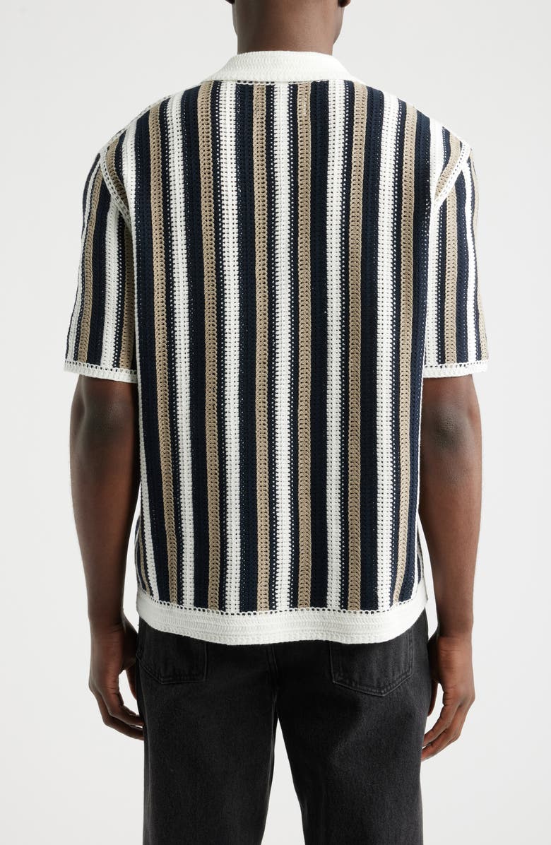 Wax London Porto Stripe Crochet Knit Polo, Alternate, color, Ecru / Black