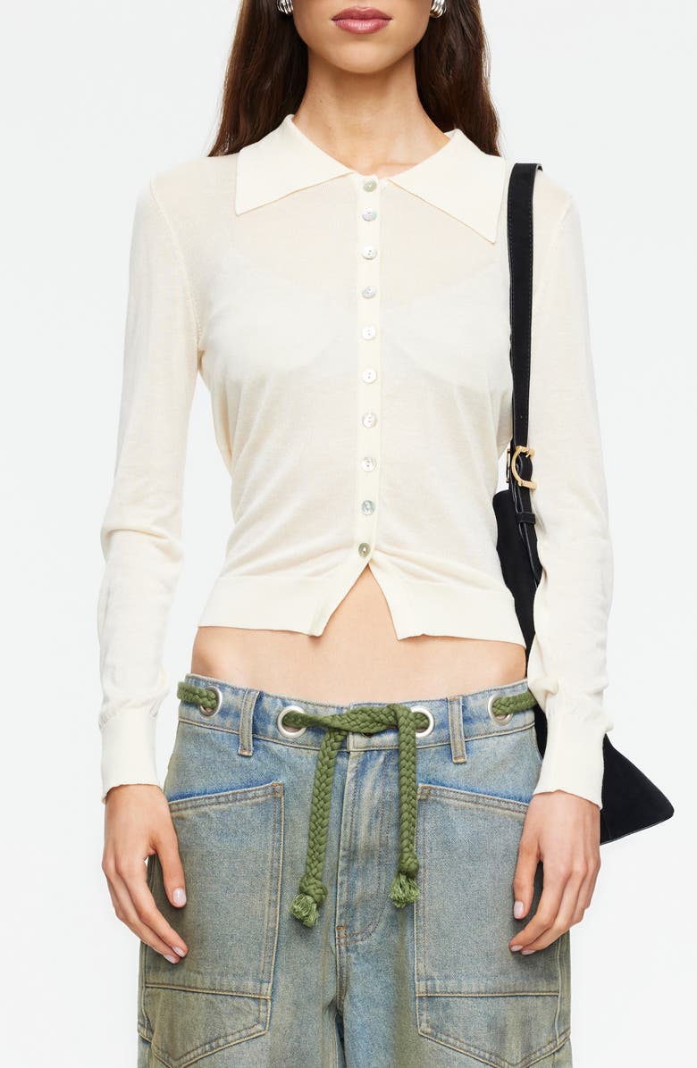 LIONESS Chalet Point Collar Knit Shirt, Main, color, Butter