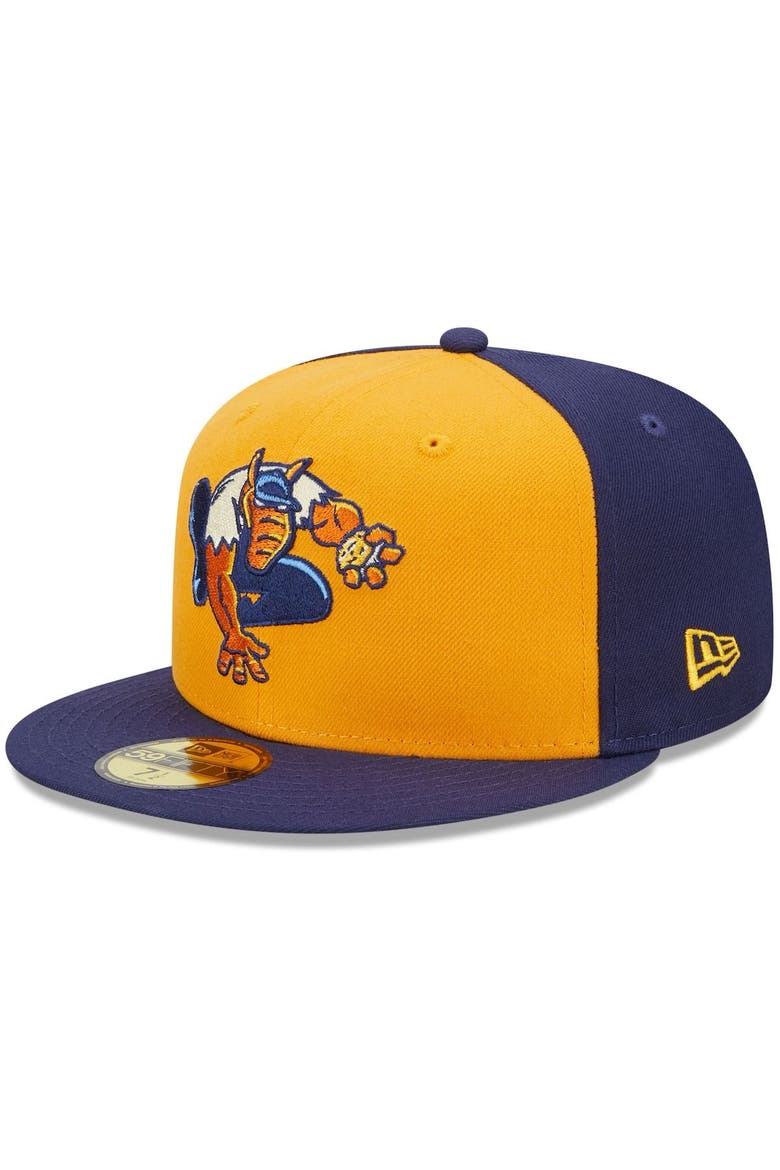Men's New Era Gold/Navy Montgomery Biscuits Marvel x Minor League 59FIFTY Fitted Hat, Main, color, Gold