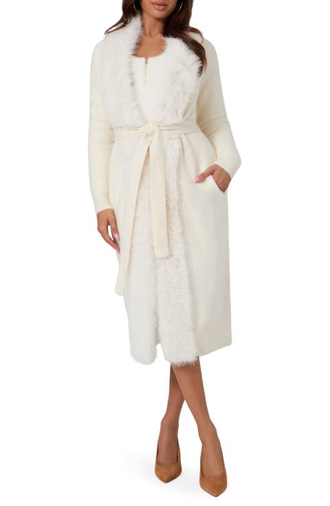 Nairobi Faux Fur Trim Long Cardigan
