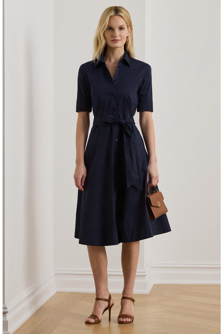 Cotton Blend Shirtdress, Alternate, color, LAUREN NAV