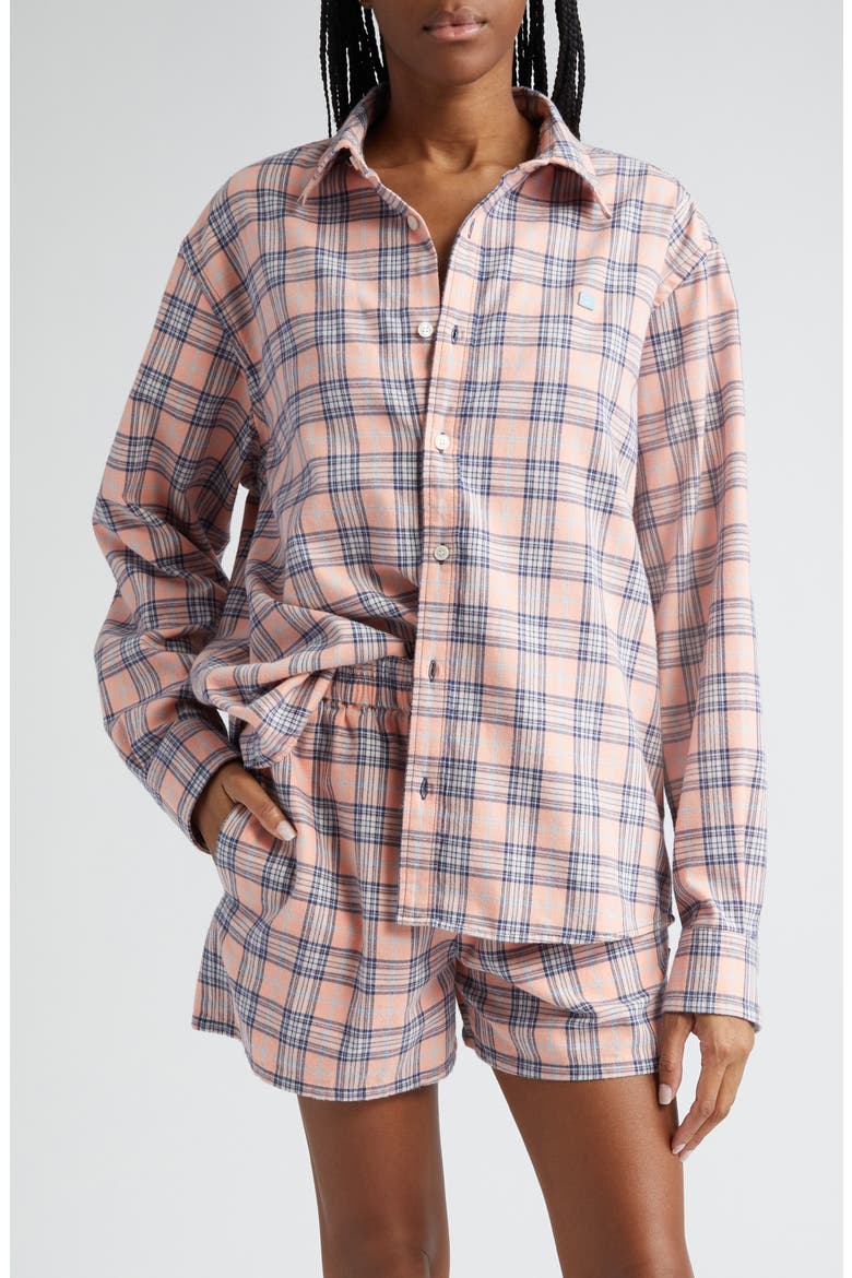 Plaid Organic Cotton Flannel Button-Up Shirt, Main, color, PINK/ BLUE