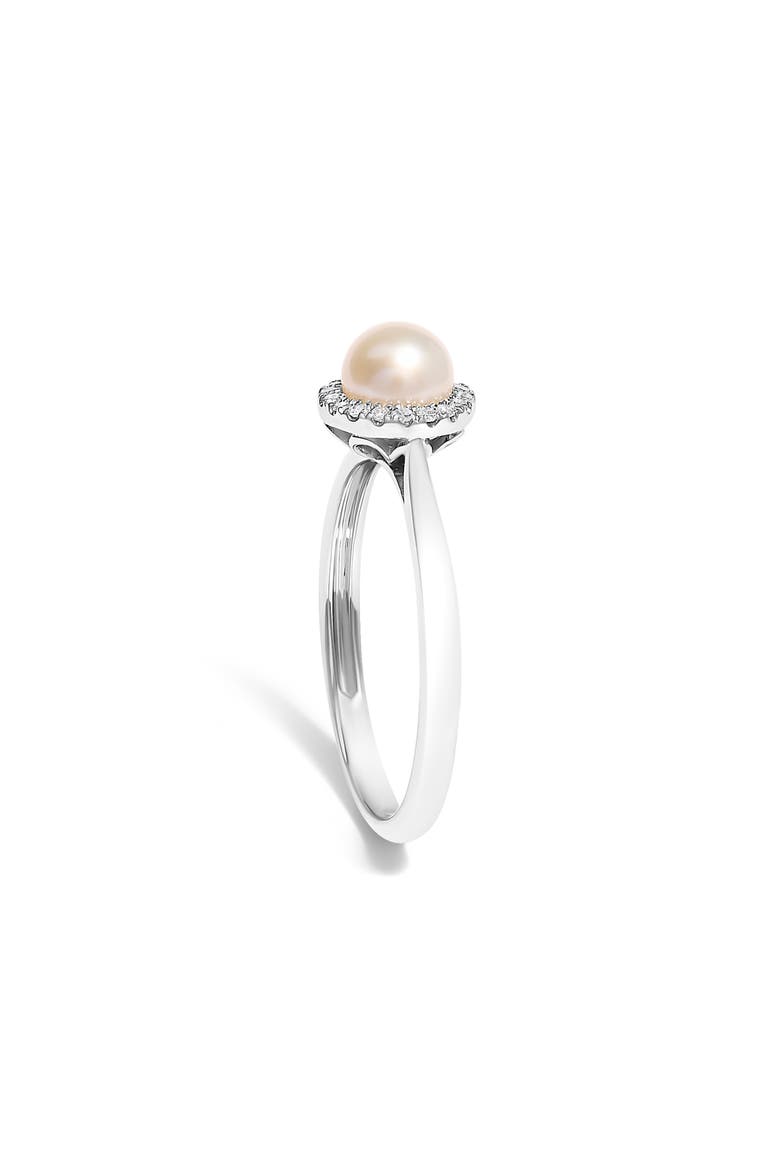 10K White Gold 5MM Pearl and Diamond Halo Ring, Alternate, color, White