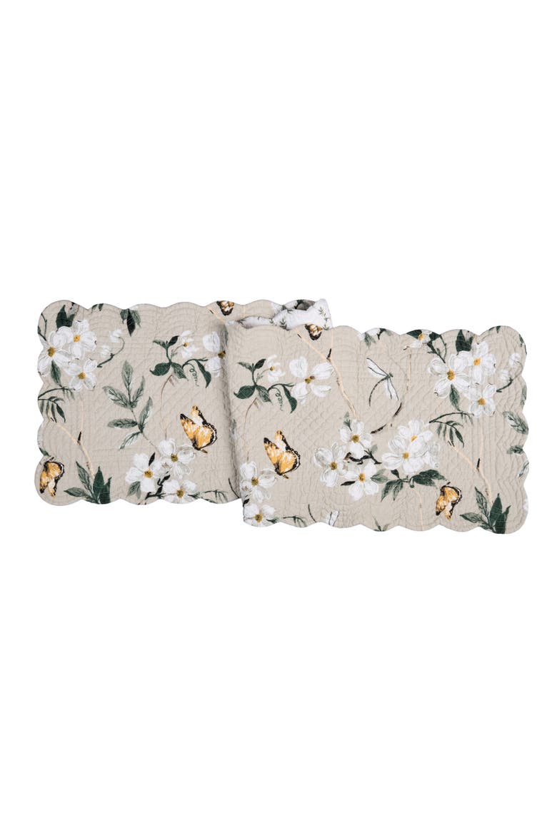 Dogwood Meadows Cotton Table Runner 14" x 51" - Floral & Butterfly, Main, color, Beige