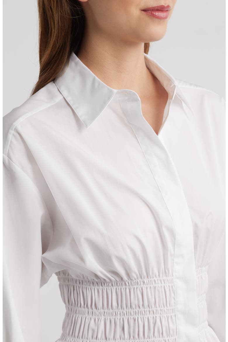 Blythe Cotton Smocked Waist Peplum Button-Up Shirt, Alternate, color, WHITE