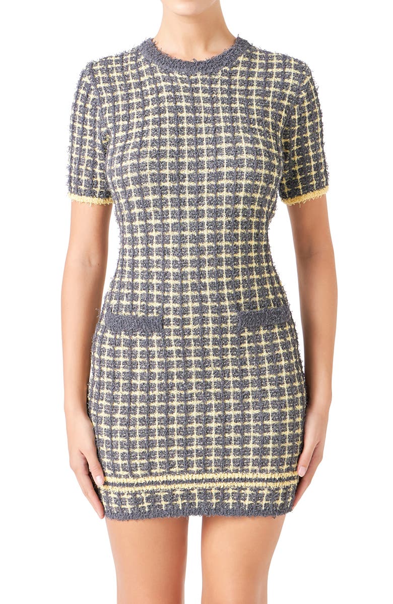 Endless Rose Check Bouclé Sweater Minidress, Alternate, color,