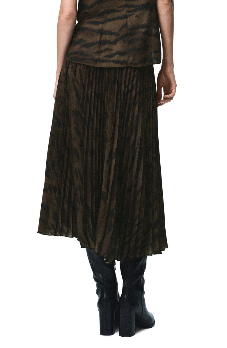 MANGO Pleated Midi Skirt, Alternate, color, Brown