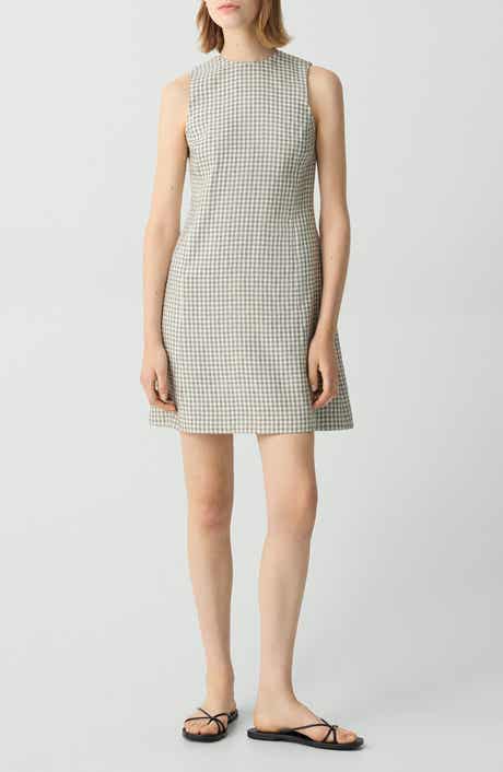 Theory Check Linen Blend Minidress
