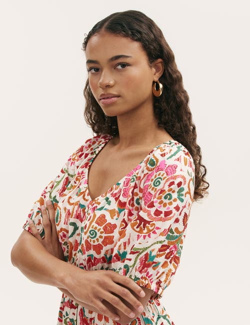Finery London Estee Floral Crepe Midi Smock Dress In White