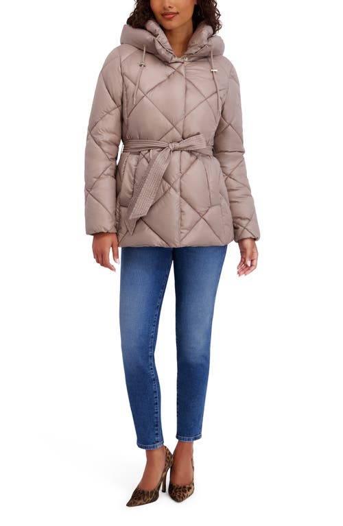 Kensie Belted Diamond Quilted Puffer Coat In Neutral