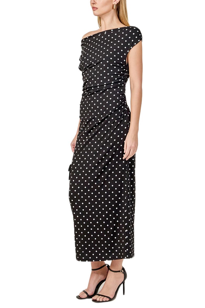Asymmetric Polka Dot Column Dress, Alternate, color, BLACK/ WHITE DOT