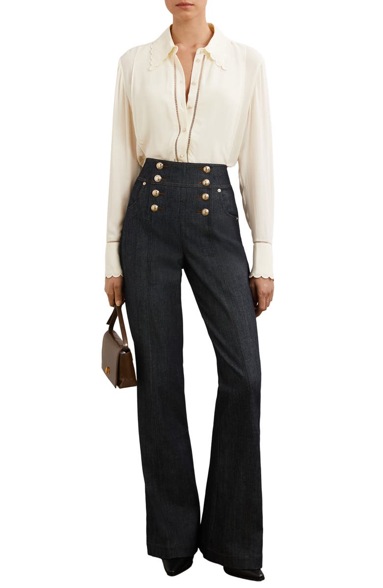 Reiss Skylar Sailor High Waist Bootcut Jeans, Alternate, color, Dark Blue