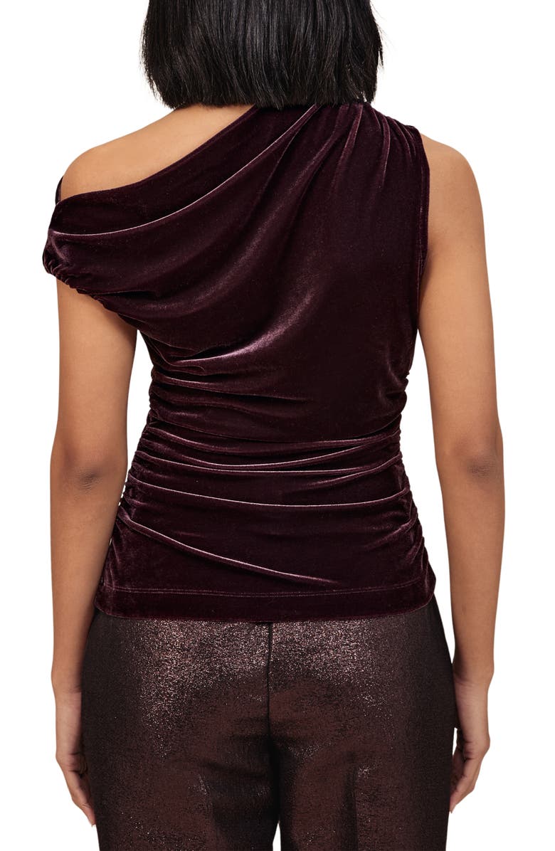 Reiss Demi Velvet Asymmetric Neck Top, Alternate, color, Plum Purple