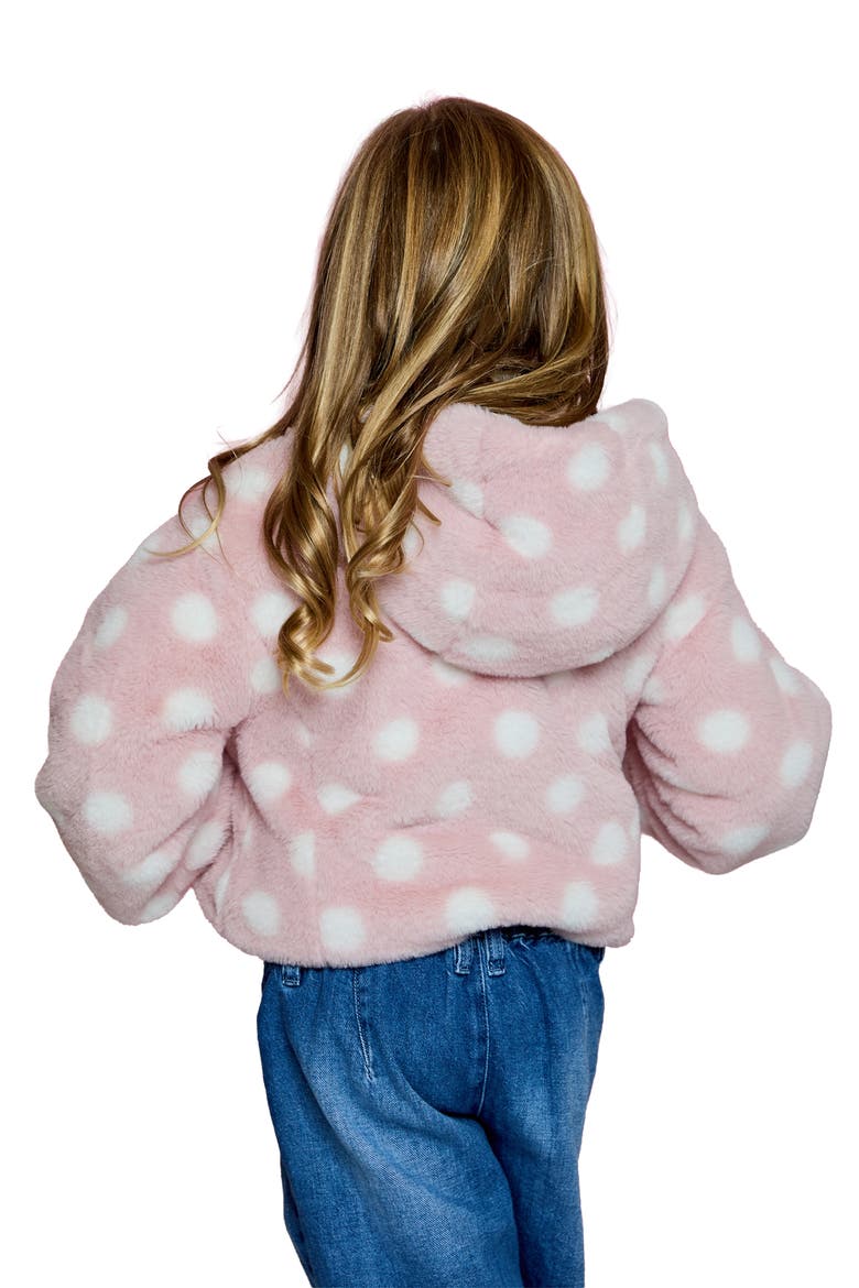 Kids' Polka Dot Faux Fur Jacket, Alternate, color, PINK COMBO