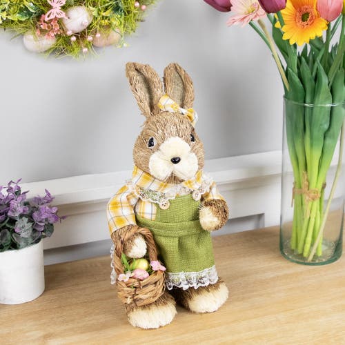 Northlight Rustic Girl Rabbit With Easter Basket Figure In Yellow