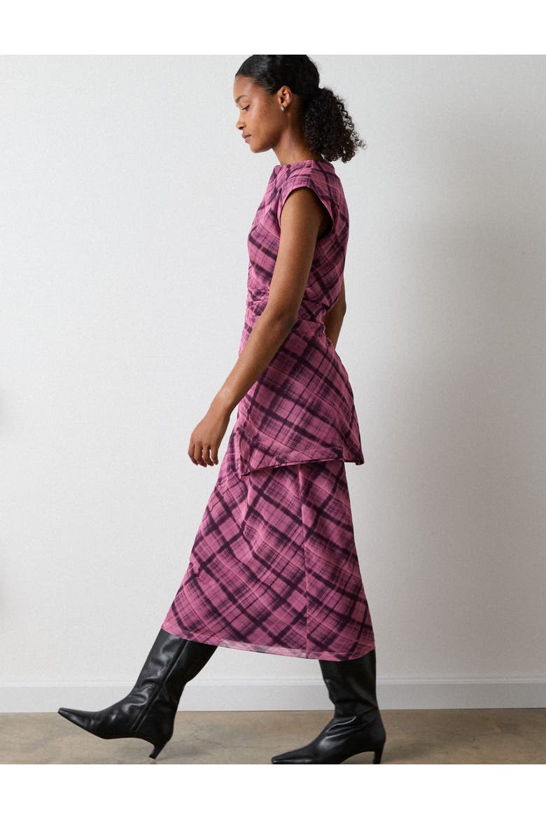 Twist Check Mesh Midi Dress, Alternate, color, Pink/Multi