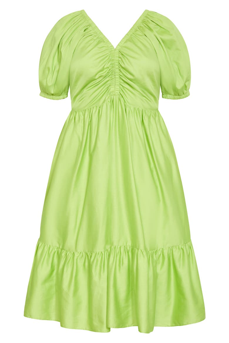 Grace Puff Sleeve Midi Dress, Alternate, color, PISTACHIO