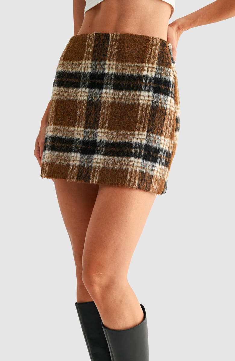 All in Favor Plaid Miniskirt, Alternate, color, Brown Navy