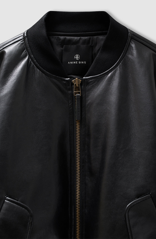 Anine Bing Black Leather Leon Bomber Jacket In Black