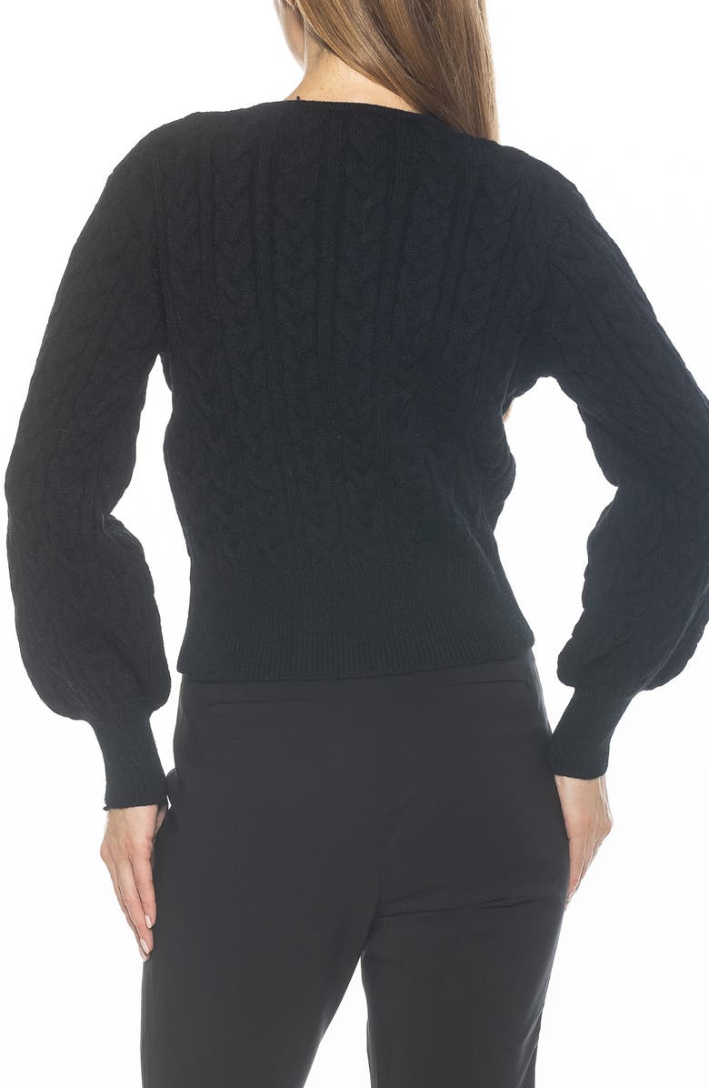Alexia Admor Berli Balloon Sleeve Cable Knit Crop Sweater, Alternate, color, Black