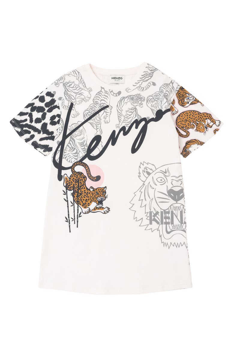 KENZO Kids' Tiger Graphic Print Cotton Dress, Main, color, Off White