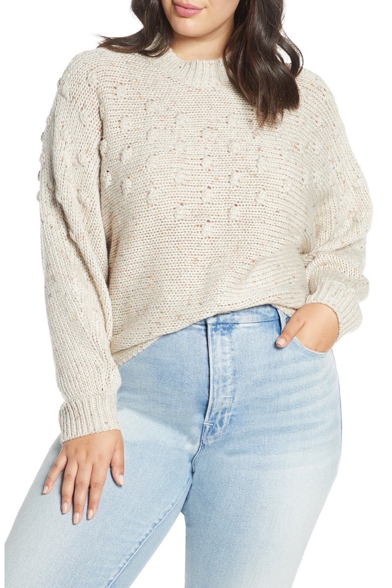 Bobble Stitch Mock Neck Sweater, Main, color, BEIGE OATMEAL NEP