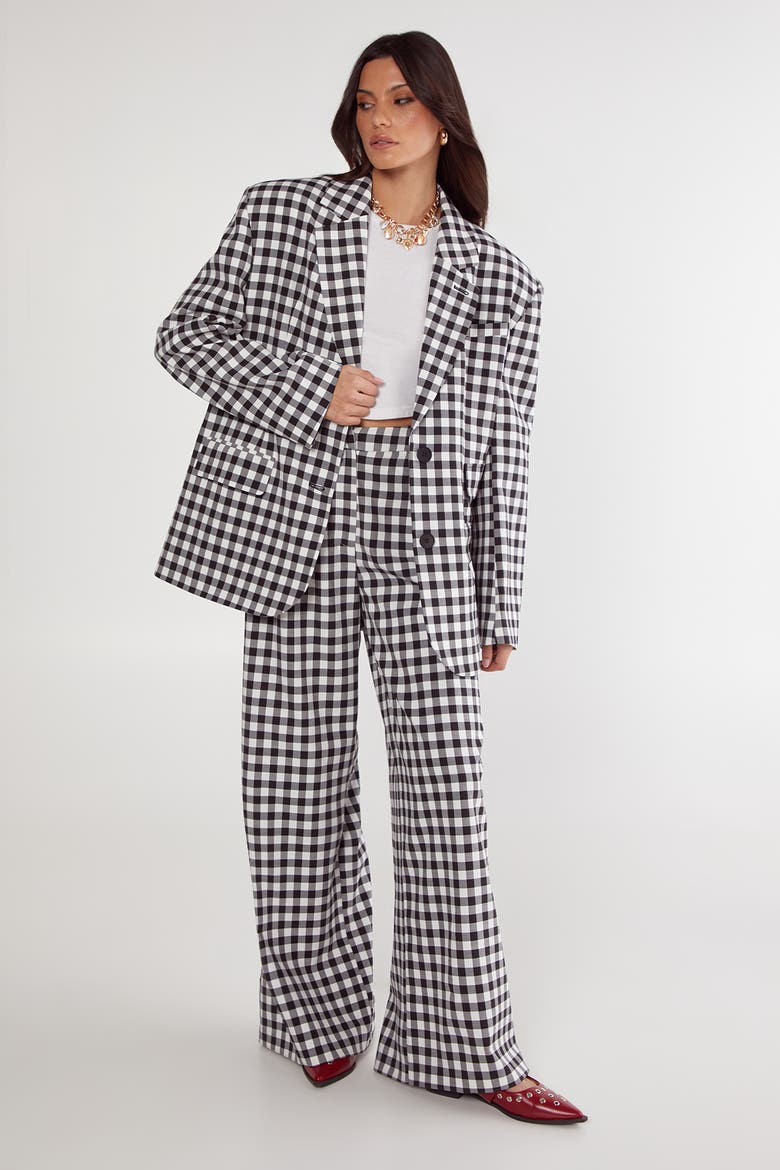 Gingham Tailored Wide Leg Pants, Alternate, color, Mono
