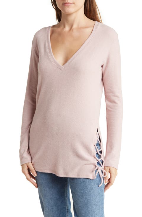 V-Neck Dolman Sleeve Double Lace-Up T-Shirt