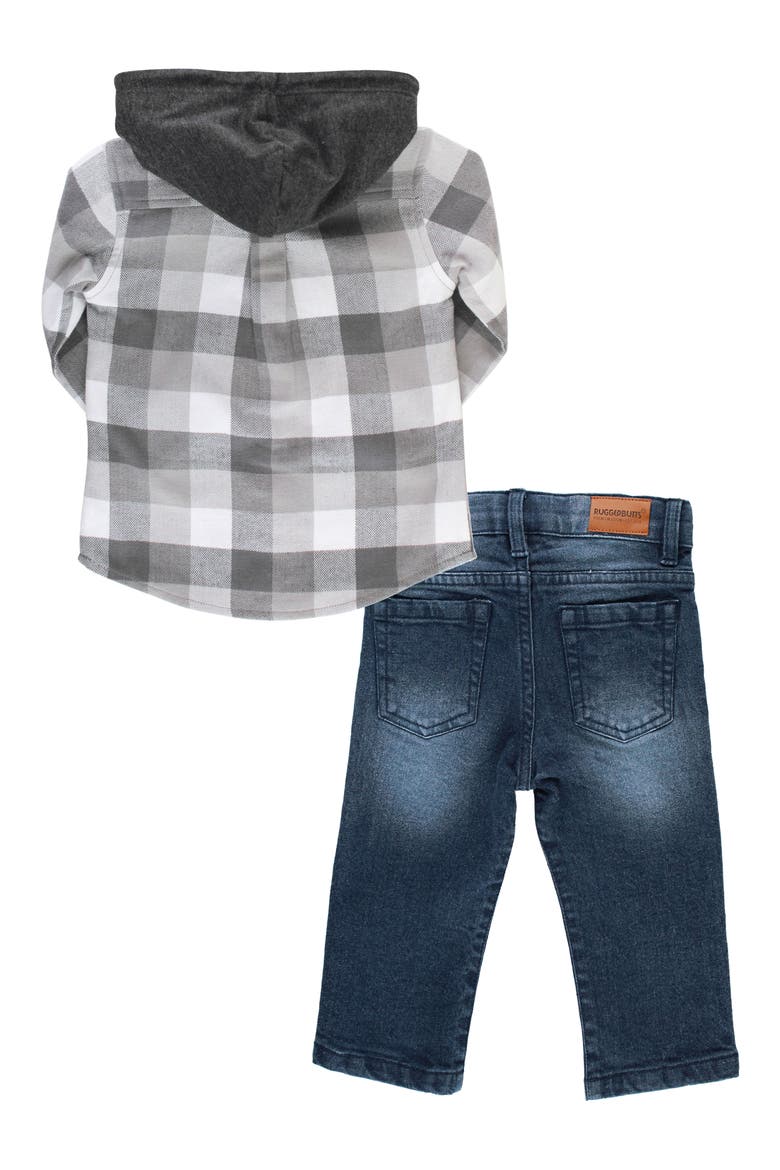 Buffalo Check Plaid Button-Up Hooded Shirt & Jeans Set, Alternate, color, GREY