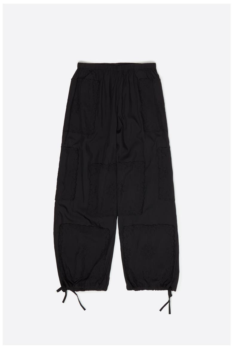 Scarf-Embroidered Patchwork Trousers, Alternate, color, BLACK