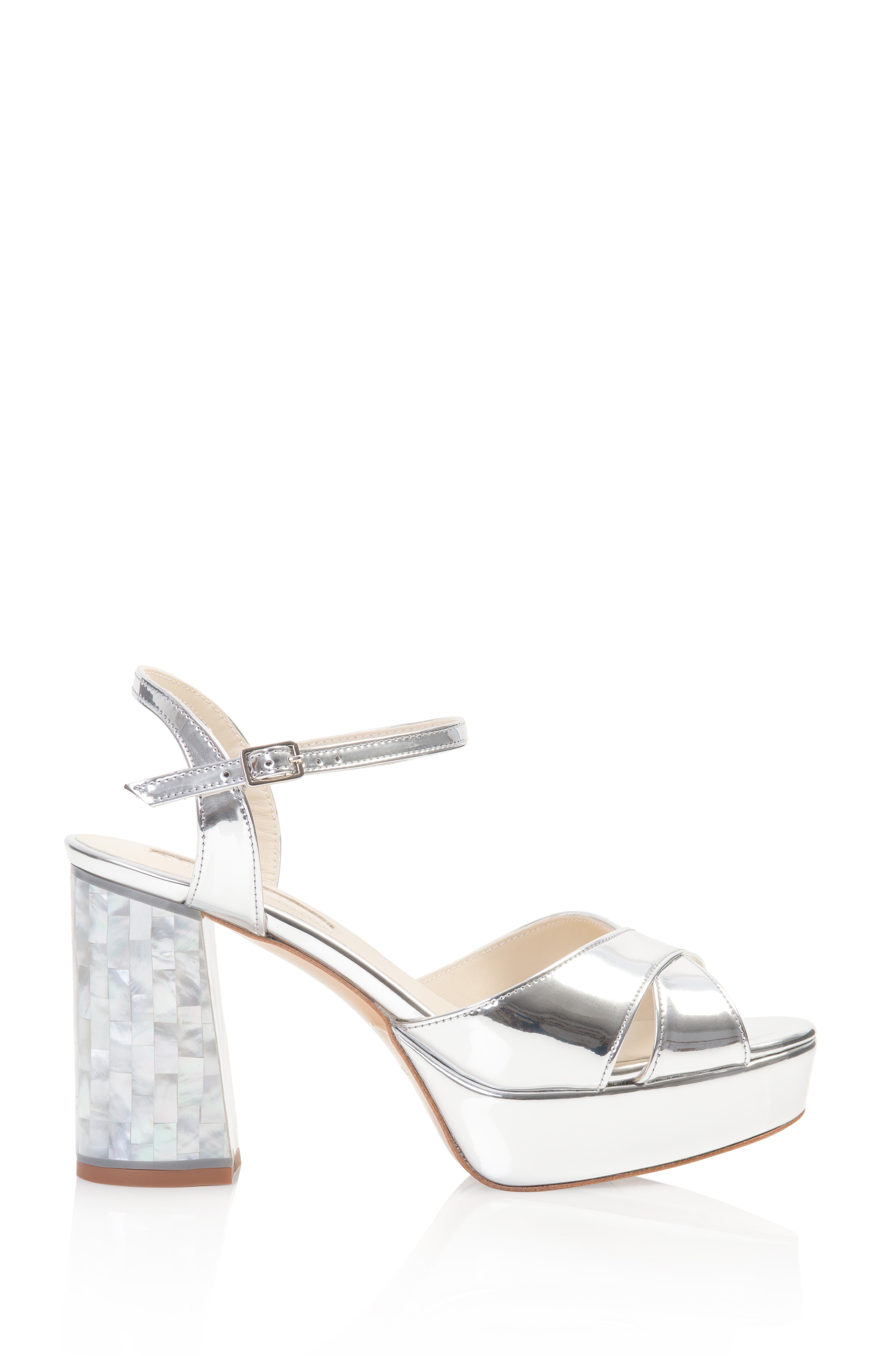 Freya Rose Nova Ankle Strap Pearl Heel Sandal, Main, color, Silver