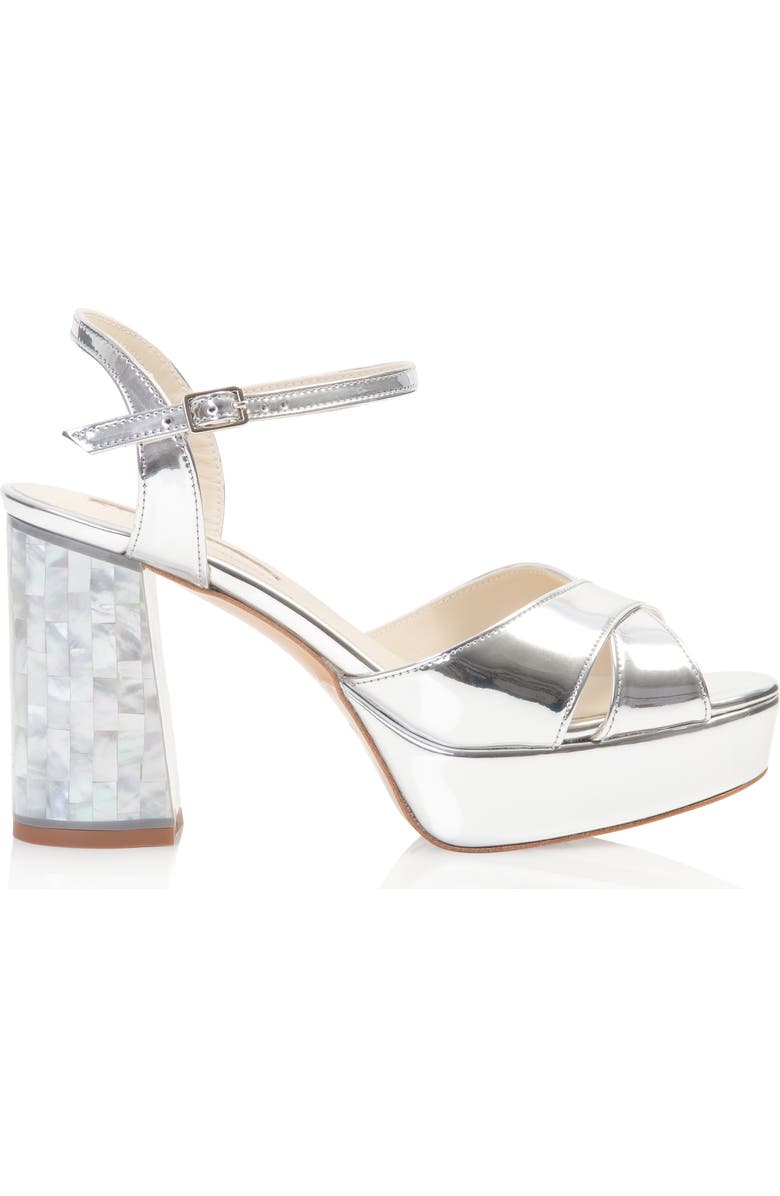 Freya Rose Nova Ankle Strap Pearl Heel Sandal, Main, color, Silver