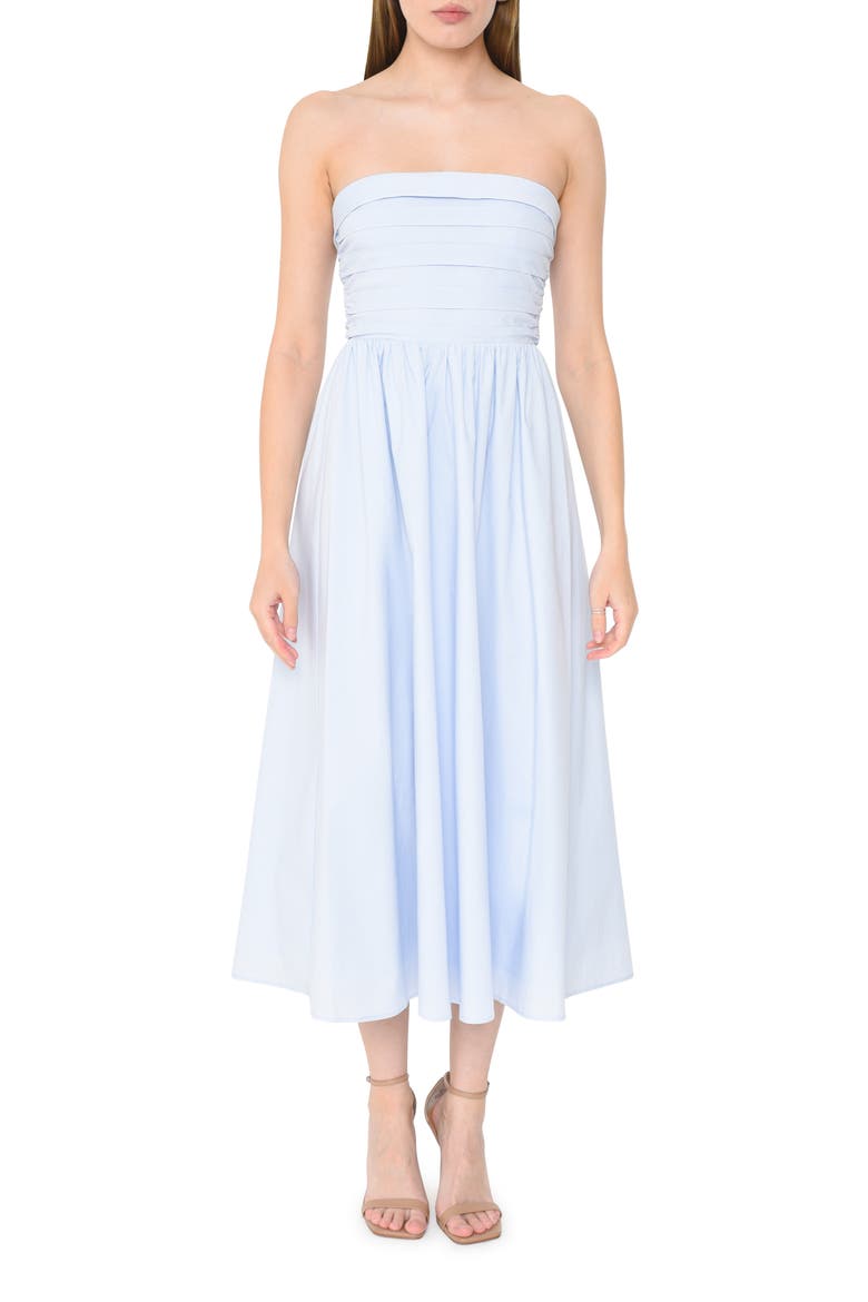 x Styled by COCO! Sammie Pleat Strapless Stretch Cotton Sundress, Main, color, BABY BLUE