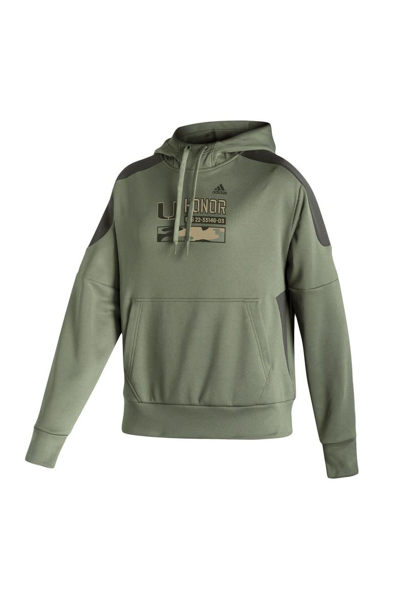Women's adidas Olive Miami Hurricanes Salute to Service Military Appreciation Pullover Hoodie, Alternate, color, Olive