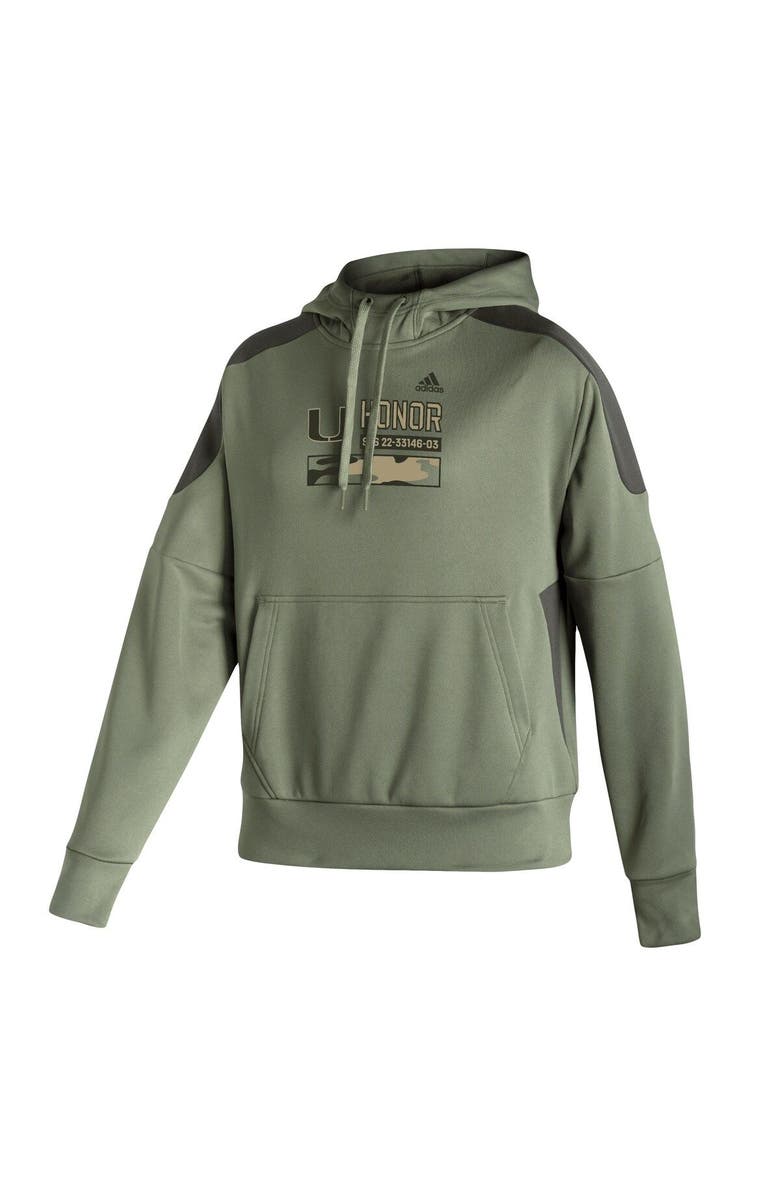 adidas Women's adidas Olive Miami Hurricanes Salute to Service Military Appreciation Pullover Hoodie, Alternate, color, Olive
