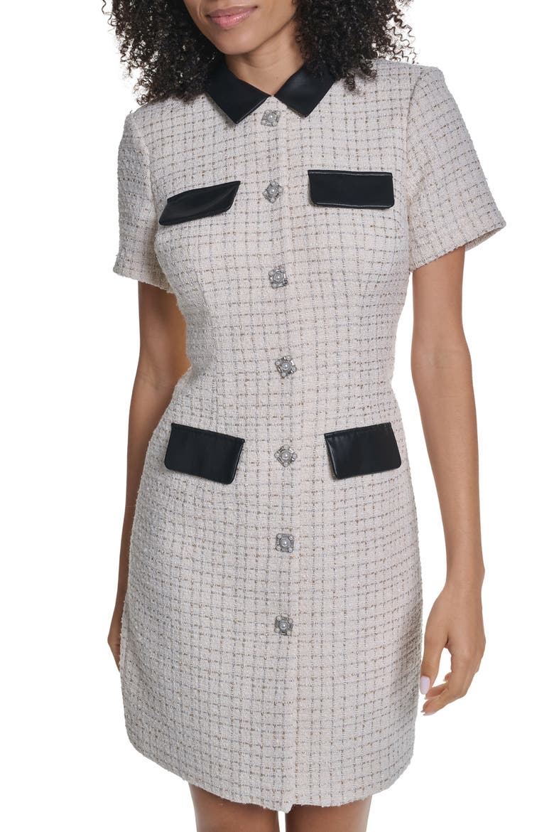 Metallic Bouclé Tweed Dress, Alternate, color, SOFT WHITE MULTI/ BLACK