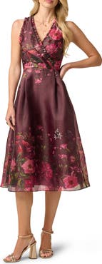 Adrianna Papell Placed Floral Organza Midi Dress
