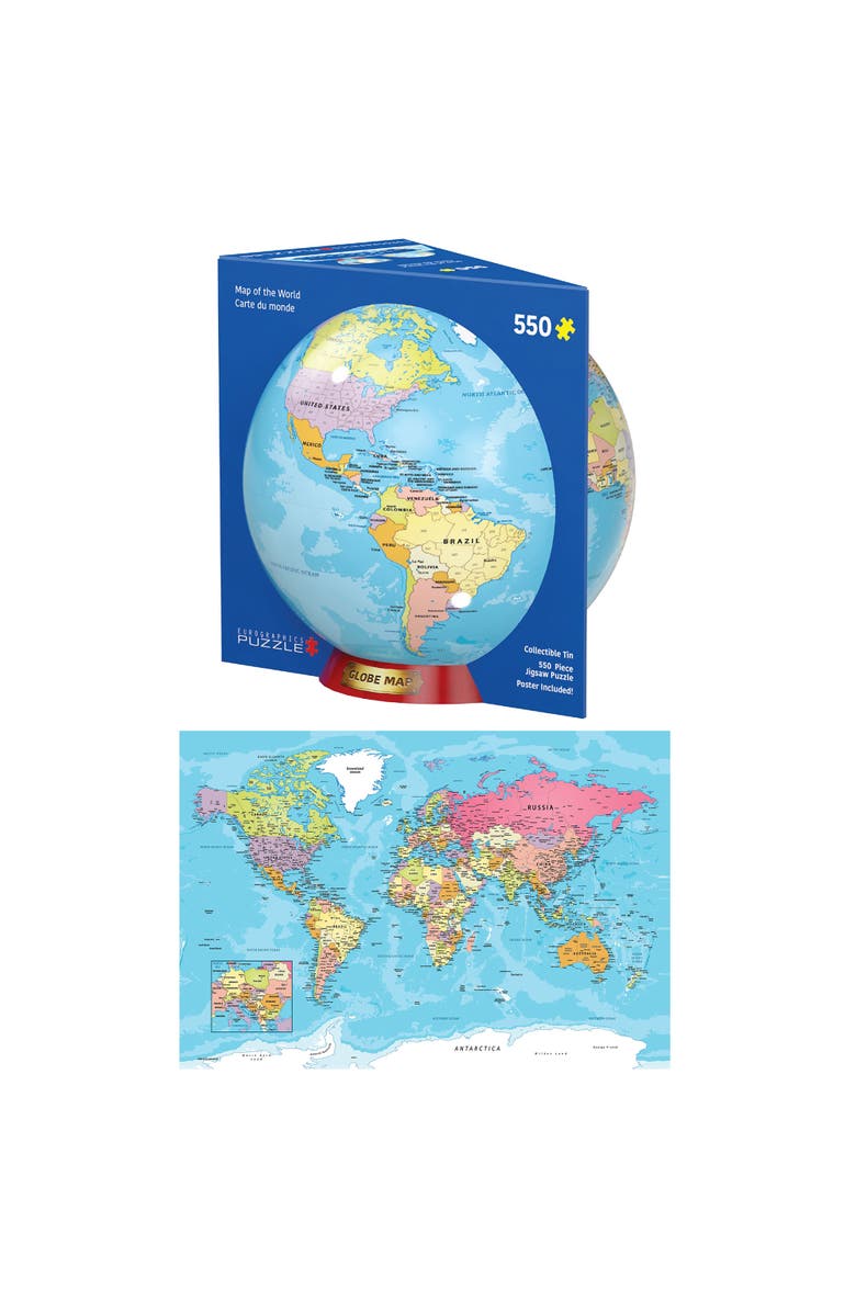 Eurographics Puzzle Tin World Map 550 Piece Jigsaw, Alternate, color, Multicolored