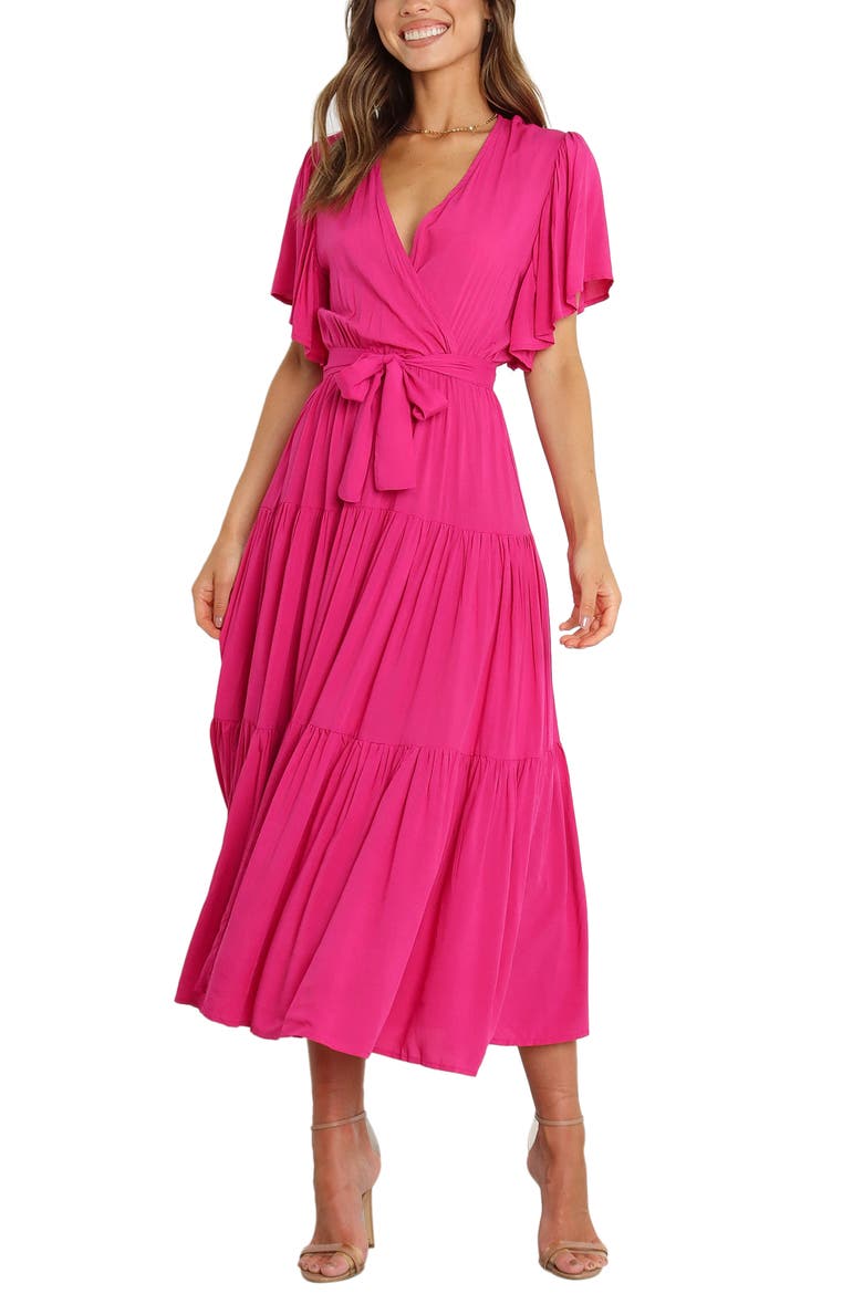 Barker Flutter Sleeve Tiered Dress, Main, color, PINK