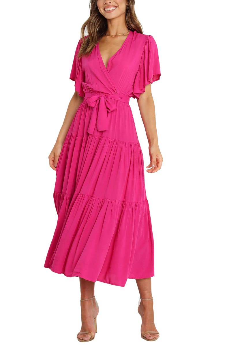 Petal & Pup Barker Flutter Sleeve Tiered Dress, Main, color, Pink