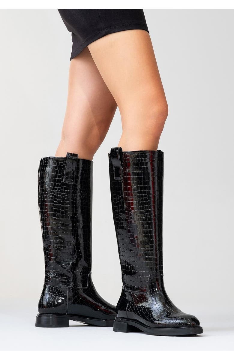 Prologue Shoes Alaska Pattern Knee High Boot, Alternate, color, Black Pattern Faux Leather