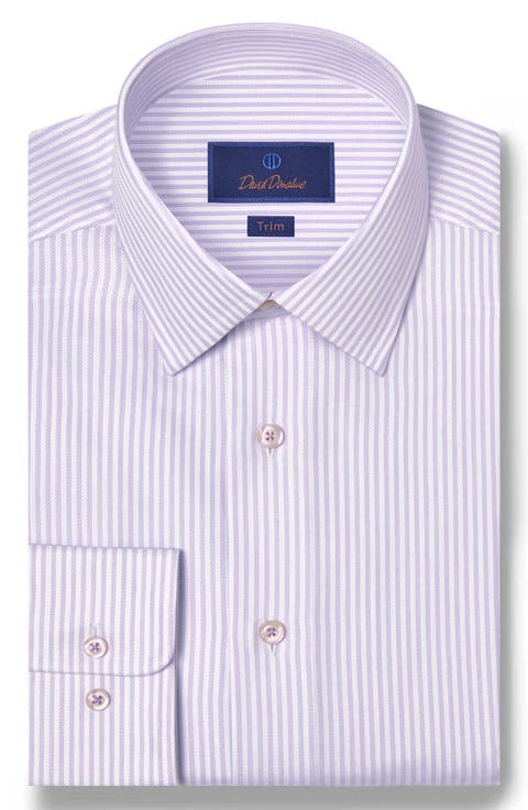 Trim Fit Herringbone Stripe Cotton & Silk Dress Shirt