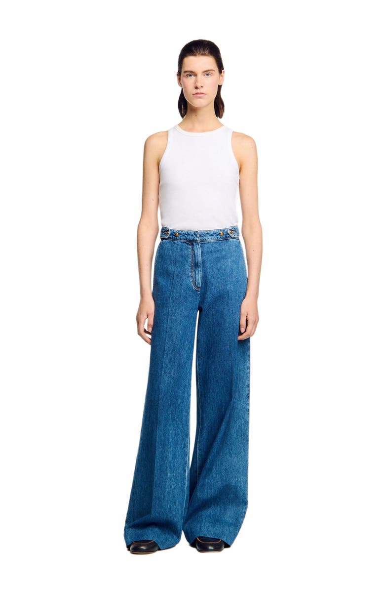 SANDRO Mid-rise wide leg jeans, Main, color, Blue Jean