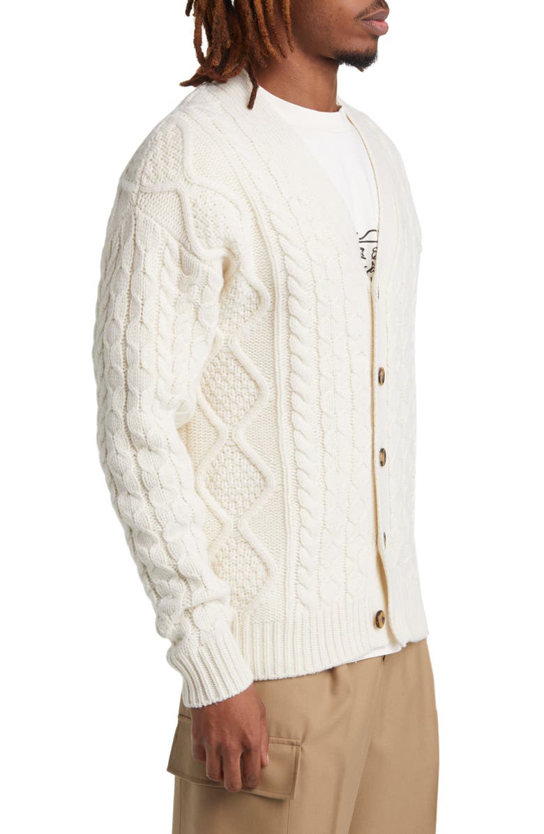 Drôle de Monsieur Cable Stitch Wool V-Neck Sweater, Alternate, color,
