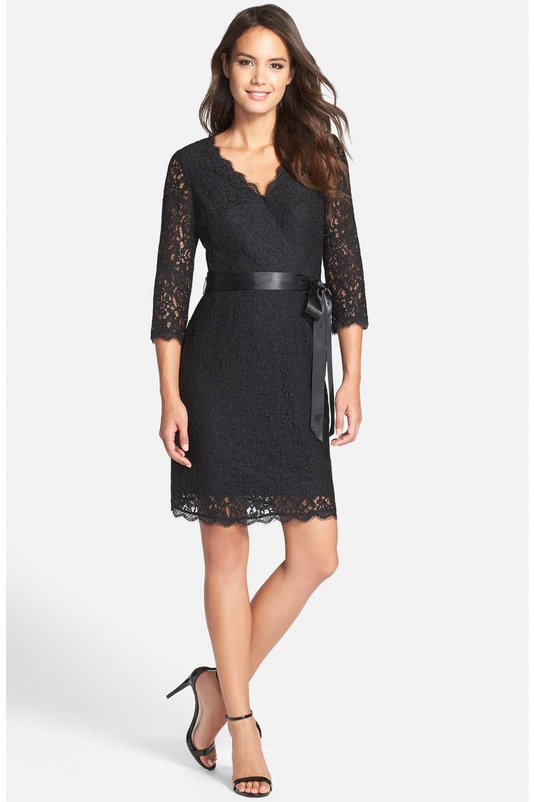 Wrap Lace Dress, Alternate, color, BLACK
